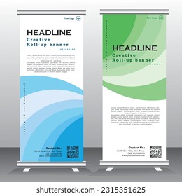 Roll up banner template design, business, x-banner and standee banner advertising.  vertical  vector illustration blue, green and black roll up banners