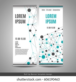 Roll Up banner template design with connection background. Stock vector.