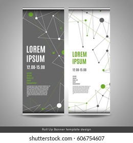 Roll Up banner template design with connection background. Stock vector.