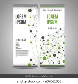 Roll Up banner template design with connection background. Stock vector.