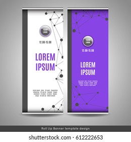 Roll Up banner template design with connection background. Stock vector.