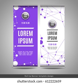 Roll Up banner template design with connection background. Stock vector.