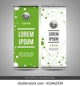 Roll Up banner template design with connection background. Stock vector.