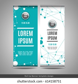 Roll Up banner template design with connection background. Stock vector.