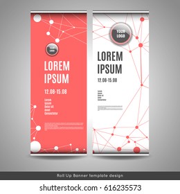 Roll Up banner template design with connection background. Stock vector.