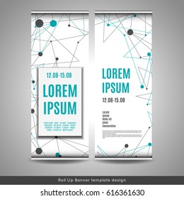 Roll Up banner template design with connection background. Stock vector.