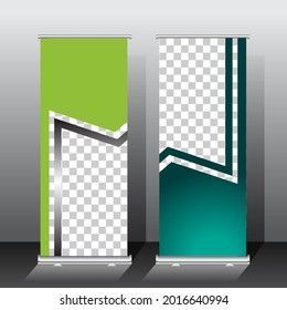 roll up banner template design. green color scheme. for presentation or promotion with space image. vector illustration.