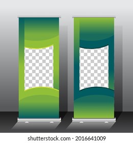 roll up banner template design. green color scheme. for presentation or promotion with space image. vector illustration.