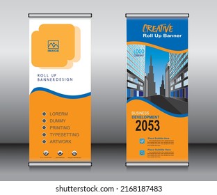 Roll up banner template design, banner, layout, advertisement, pull up, polygon background, vector illustration, business flyer, display, x-banner, flag-banner, Info graphics, presentation.