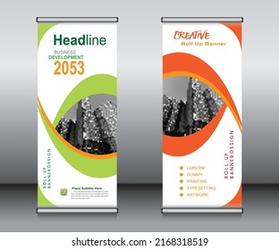 Roll up banner template design, banner, layout, advertisement, pull up, polygon background, vector illustration, business flyer, display, x-banner, flag-banner, Info graphics, presentation.