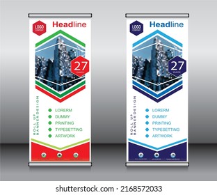 Roll up banner template design, banner, Layout, publicidad, Pull up, polygon Background, ilustración vectorial, volante de negocios, presentación, x-banner, bandera-banner, infografía, presentación.
