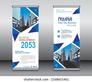 Roll up banner template design, banner, layout, advertisement, pull up, polygon background, vector illustration, business flyer, display, x-banner, flag-banner, Info graphics, presentation.