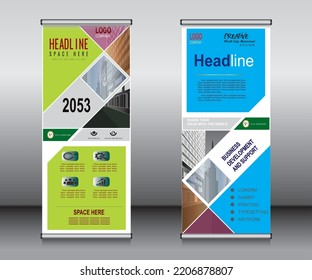 Roll up banner template design, banner, layout, advertisement, pull up, polygon background, vector illustration, business flyer, display, x-banner, flag-banner, Info graphics, presentation.