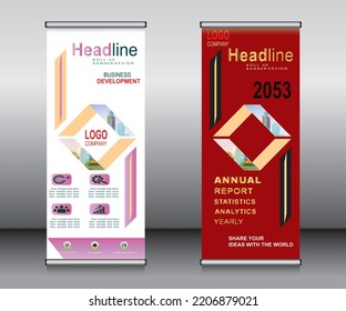 Roll up banner template design, banner, layout, advertisement, pull up, polygon background, vector illustration, business flyer, display, x-banner, flag-banner, Info graphics, presentation.