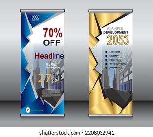 Roll up banner template design, banner, layout, advertisement, pull up, polygon background, vector illustration, business flyer, display, x-banner, flag-banner, Info graphics, presentation.