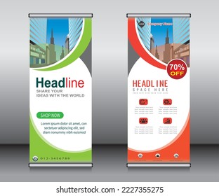 Roll up banner template design, banner, Layout, publicidad, Pull up, polygon Background, ilustración vectorial, volante de negocios, presentación, x-banner, bandera-banner, infografía, presentación.