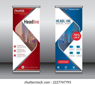 Roll up banner template design, banner, layout, advertisement, pull up, polygon background, vector illustration, business flyer, display, x-banner, flag-banner, Info graphics, presentation.