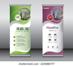 Roll up banner template design, banner, layout, advertisement, pull up, polygon background, vector illustration, business flyer, display, x-banner, flag-banner, Info graphics, presentation.