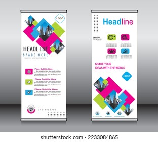 Roll up banner template design, banner, layout, advertisement, pull up, polygon background, vector illustration, business flyer, display, x-banner, flag-banner, Info graphics, presentation.