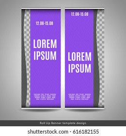 Roll Up banner template design with place for your photo. Stock vector.