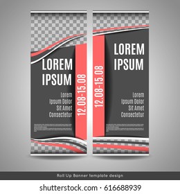 Roll Up banner template design with place for your photo. Stock vector.