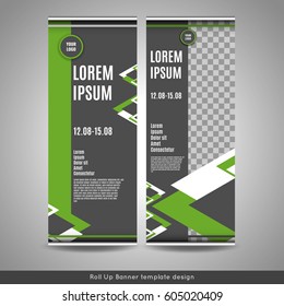 Roll Up banner template design. Stock vector.