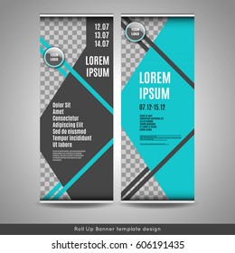 Roll Up banner template design. Stock vector.