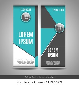 Roll Up banner template design. Stock vector.