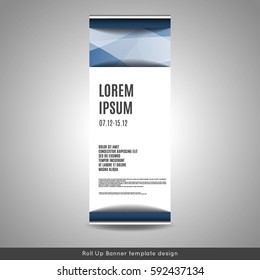 Roll Up banner template design with triangles pattern. Stock vector.