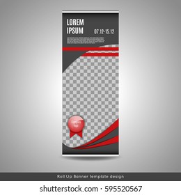 Roll Up banner template design with triangles pattern. Stock vector.