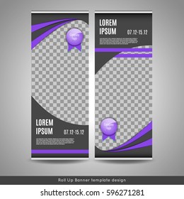Roll Up banner template design with triangles pattern. Stock vector.