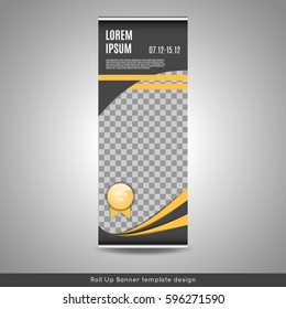 Roll Up banner template design with triangles pattern. Stock vector.
