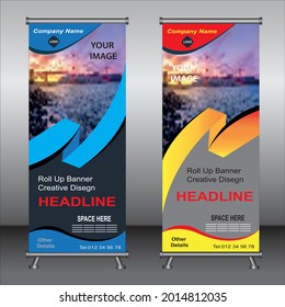 Roll-up Banner Template Design, Banner-Layout, Werbung, ziehen, ziehen, Polygon Hintergrund, Vektorgrafik, Business-Flyer, Display, x-Banner, Flaggen-Banner, Infografiken, Präsentation.