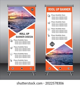 Roll up banner template design,banner layout, advertisement, pull up, polygon background, vector illustration, business flyer, display, x-banner, flag-banner, Info graphics, presentation.