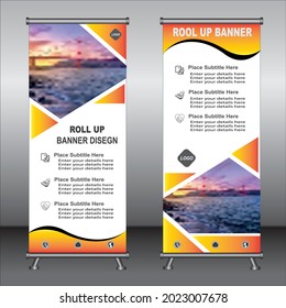 Roll up banner template design, banner Layout, publicidad, Pull up, polygon Background, ilustración vectorial, volante comercial, presentación, x-banner, bandera-banner, infografía, presentación.