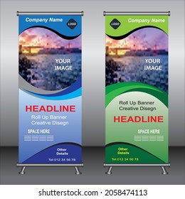 Roll up banner template design,banner layout, advertisement, pull up, polygon background, vector illustration, business flyer, display, x-banner, flag-banner, Info graphics, presentation.