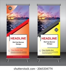 Roll up banner template design,banner layout, advertisement, pull up, polygon background, vector illustration, business flyer, display, x-banner, flag-banner, Info graphics, presentation.
