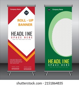 Roll up banner template design, banner Layout, publicidad, Pull up, polygon Background, ilustración vectorial, volante comercial, presentación, x-banner, bandera-banner, infografía, presentación.