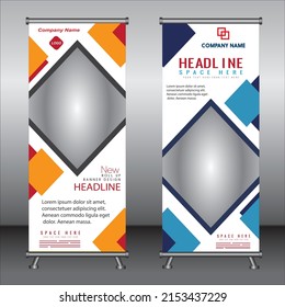 Roll up banner template design, banner Layout, publicidad, Pull up, polygon Background, ilustración vectorial, volante comercial, presentación, x-banner, bandera-banner, infografía, presentación.