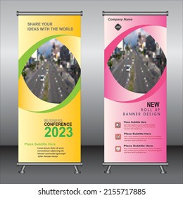 Roll up banner template design, banner Layout, publicidad, Pull up, polygon Background, ilustración vectorial, volante comercial, presentación, x-banner, bandera-banner, infografía, presentación.