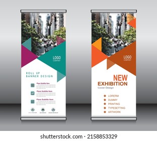 Roll up banner template design,banner layout, advertisement, pull up, polygon background, vector illustration, business flyer, display, x-banner, flag-banner, Info graphics, presentation.