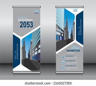 Roll up banner template design, banner Layout, publicidad, Pull up, polygon Background, ilustración vectorial, volante comercial, presentación, x-banner, bandera-banner, infografía, presentación.