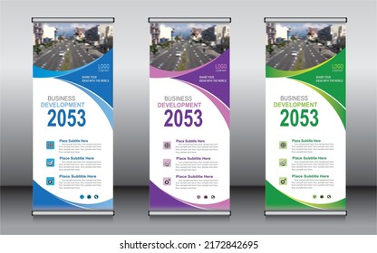Roll up banner template design, banner Layout, publicidad, Pull up, polygon Background.