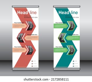 Roll up banner template design,banner layout, advertisement, pull up, polygon background.