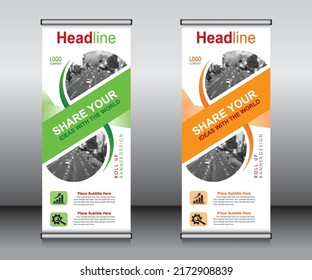 Roll up banner template design,banner layout, advertisement, pull up, polygon background.