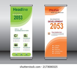 Roll up banner template design,banner layout, advertisement, pull up, polygon background.