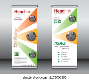 Roll up banner template design,banner layout, advertisement, pull up, polygon background.