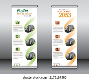 Roll up banner template design,banner layout, advertisement, pull up, polygon background