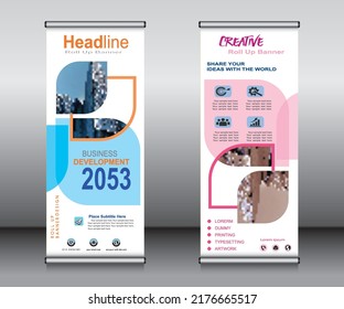 Roll up banner template design,banner layout, advertisement, pull up, polygon background.