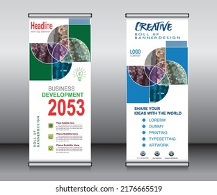 Roll up banner template design, banner Layout, publicidad, Pull up, polygon Background.